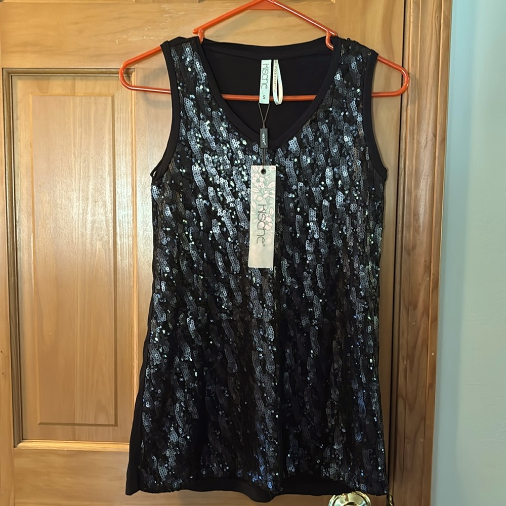 Women’s sequenced sleeveless blouse, black size small